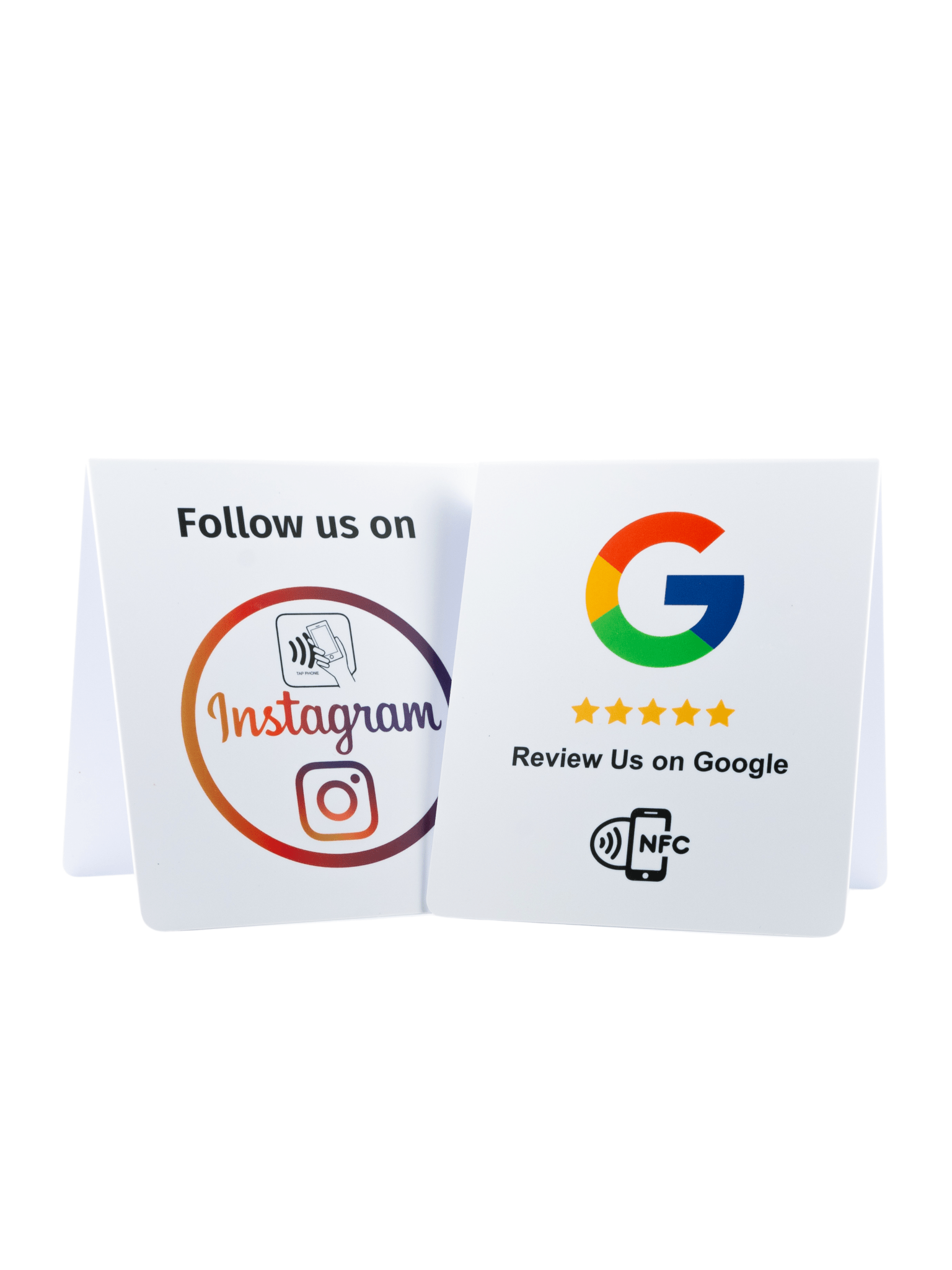 Doppelseitiger NFC - Aufsteller für mehr Google Bewertungen und Instagram - Follower - Custom Ratings